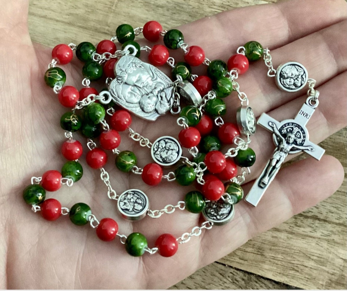 christmas rosary red green beads catholic gift