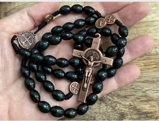 Black St. Benedict Wooden Rosary - Paracord Prayer Beads