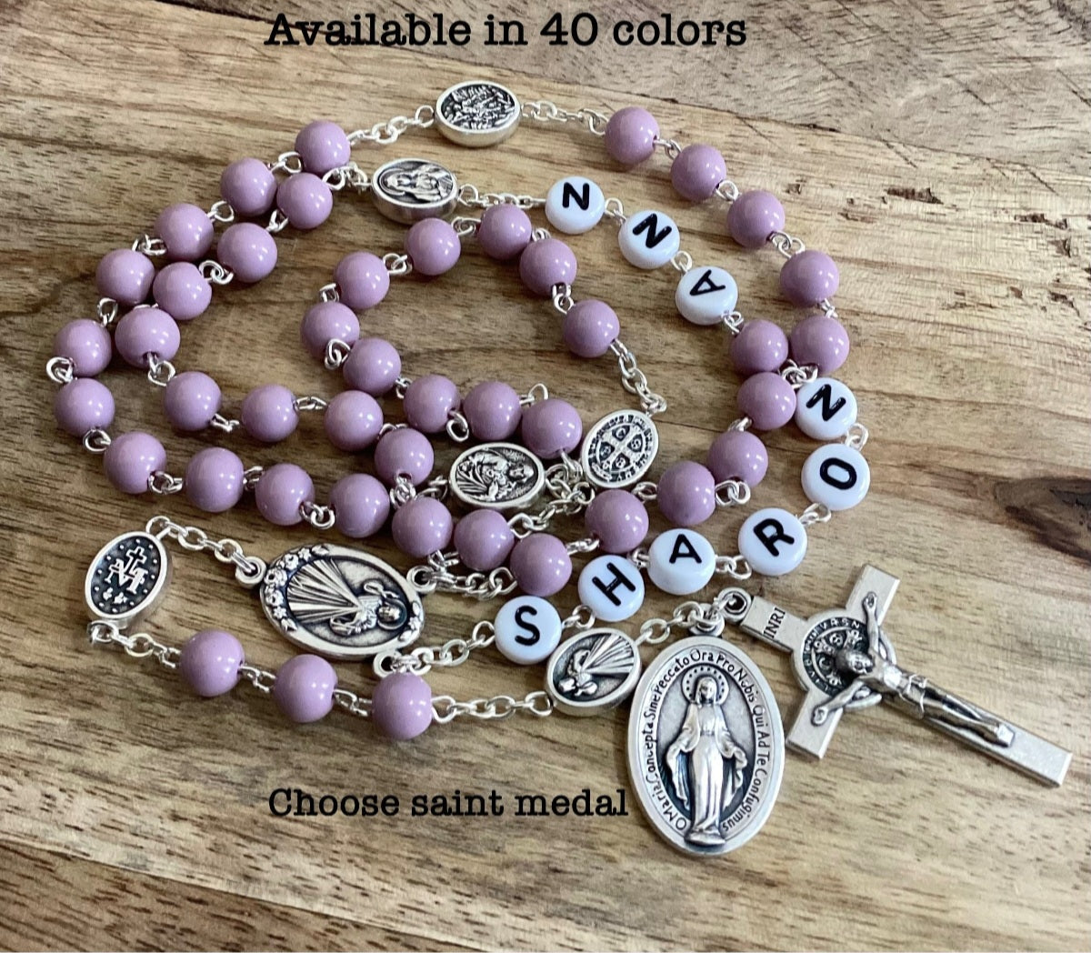 Family rosary keepsake with personalized names for Catholic devotion and gifting