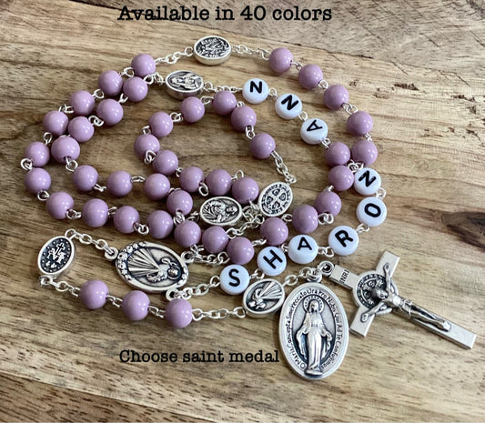 Family rosary keepsake with personalized names for Catholic devotion and gifting