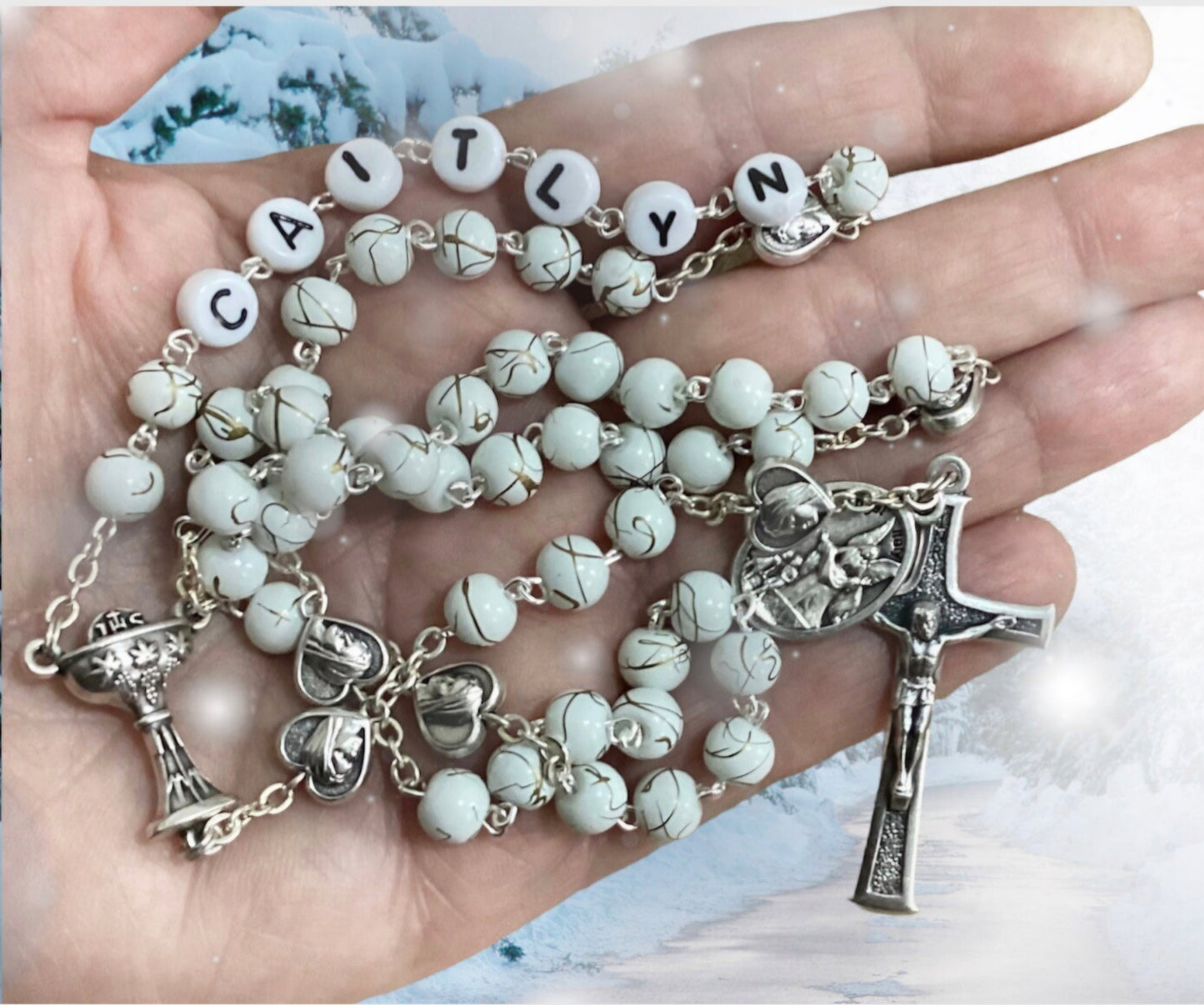 First Communion Personalized rosary for girl