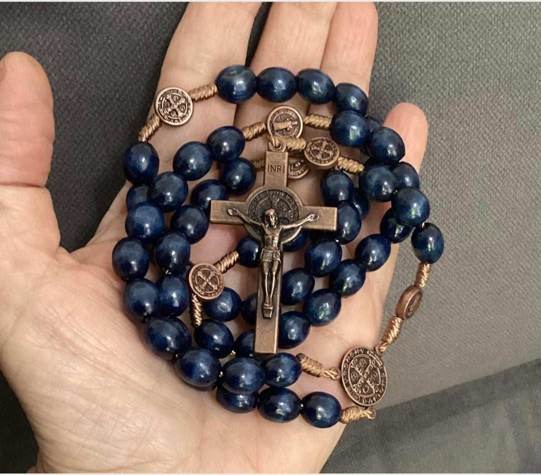 Catholic wood rosary for man