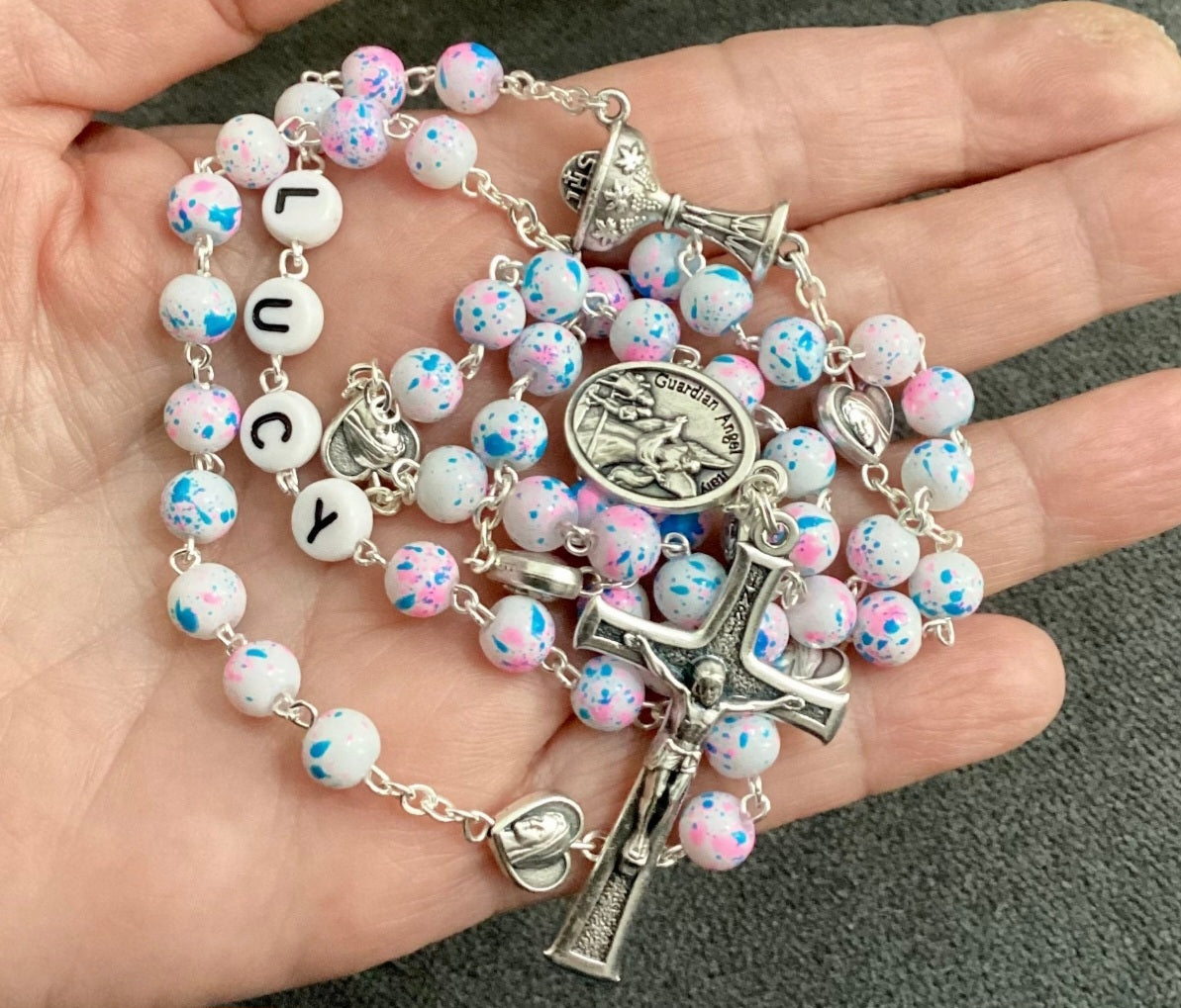 personalized first communion rosary for girl