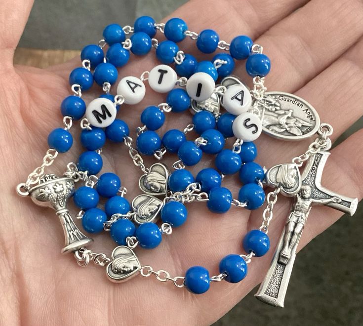 personalized first communion rosary for boy