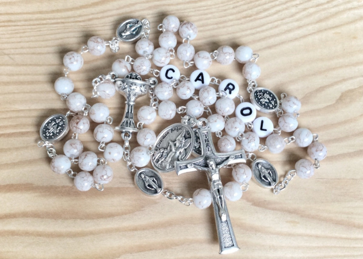 Personalized First Communion rosary for girl
