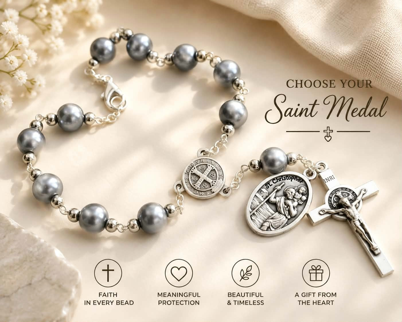 Saint Christopher Car Rosary – Auto Rosary for Rearview Mirror
