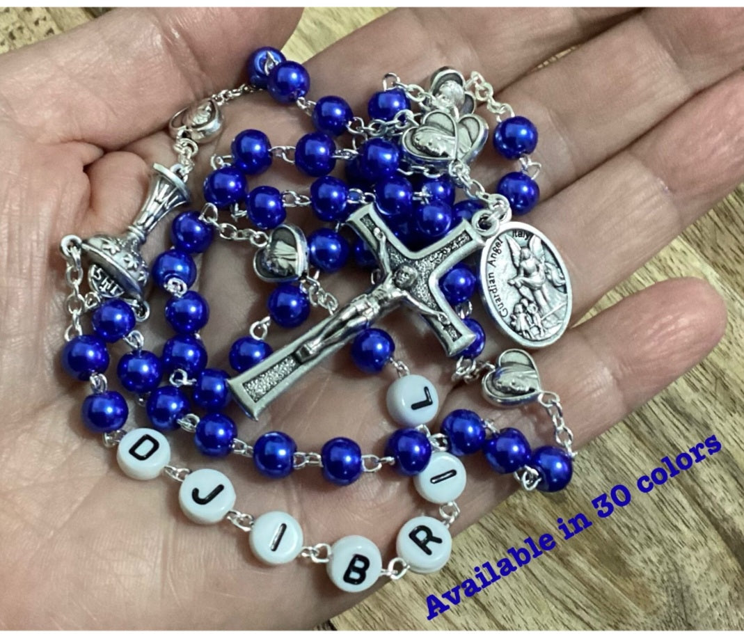personalized first communion rosary for boy