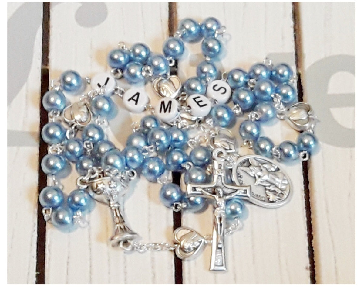 personalized first communion rosary for boy