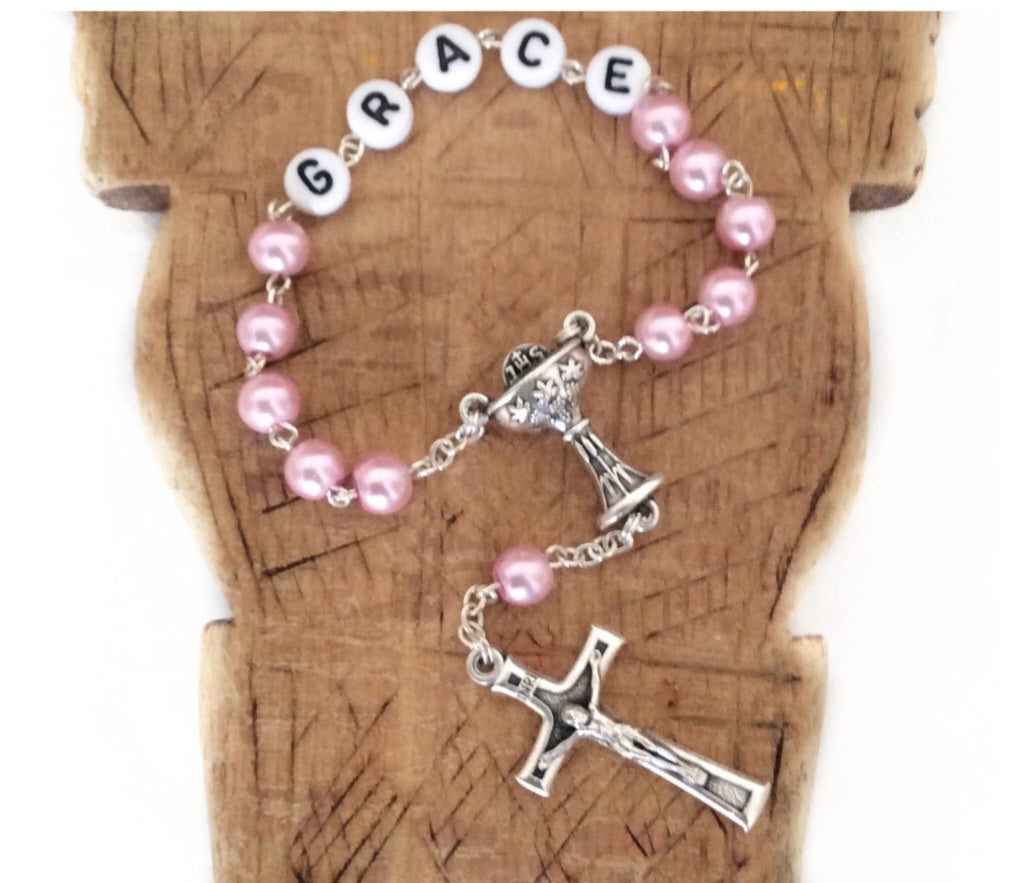 personalized first communion rosary for girl