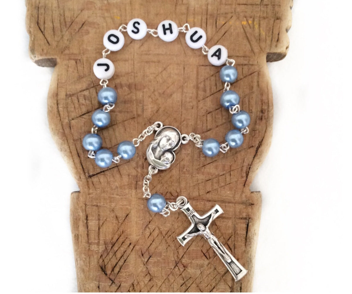 personalized baptism rosary for boy