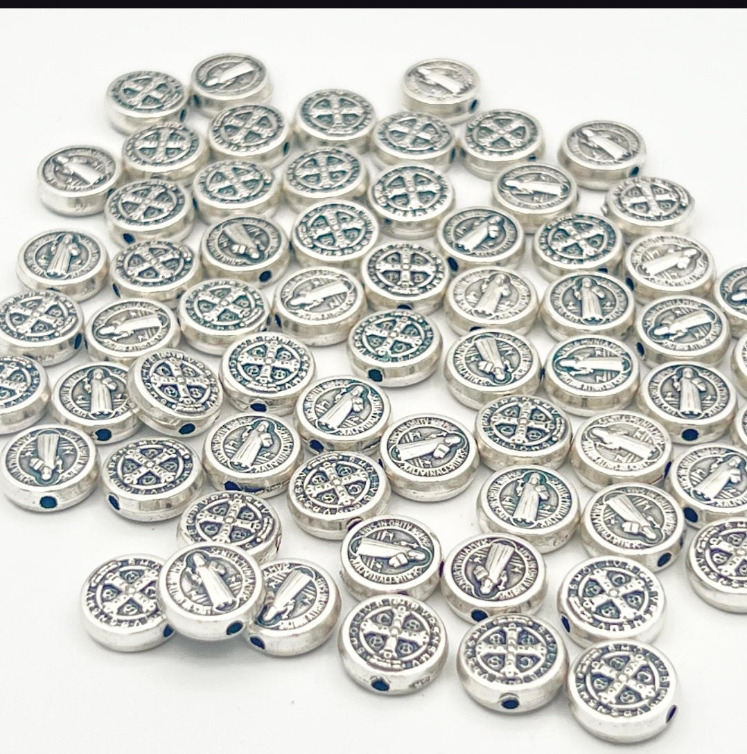 St Benedict silver spacer beads