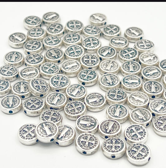 St Benedict silver spacer beads