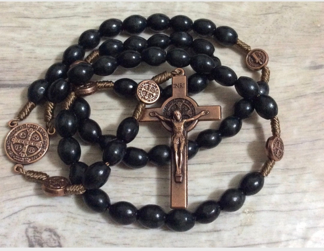  Black Rosary with bronze St Benedict cross