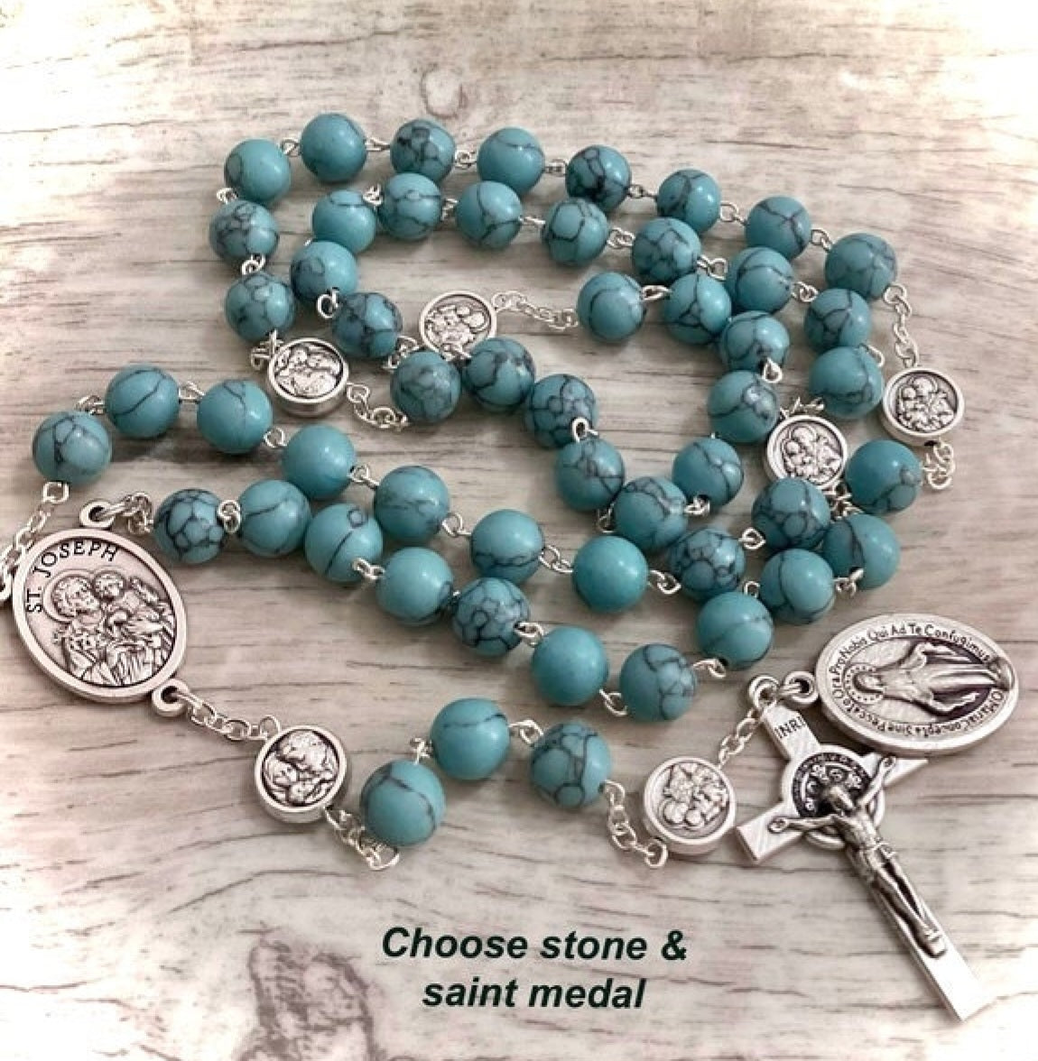 catholic st joseph rosary handmade gemstone prayer beads