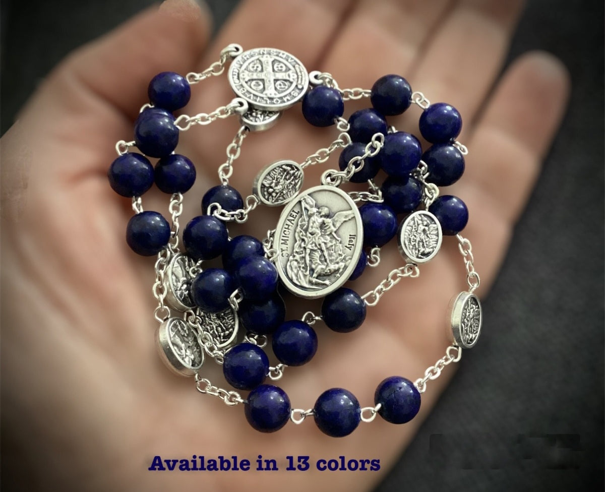 St. Michael gemstone rosary meaningful Catholic gift for man and women