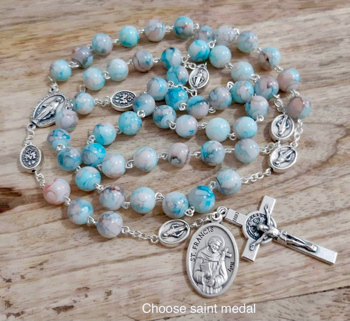 customizable catholic rosary choose bead colors and saint medals prayer beads gift