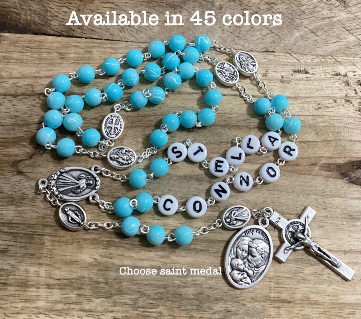 Family rosary keepsake with personalized names for Catholic devotion and gifting