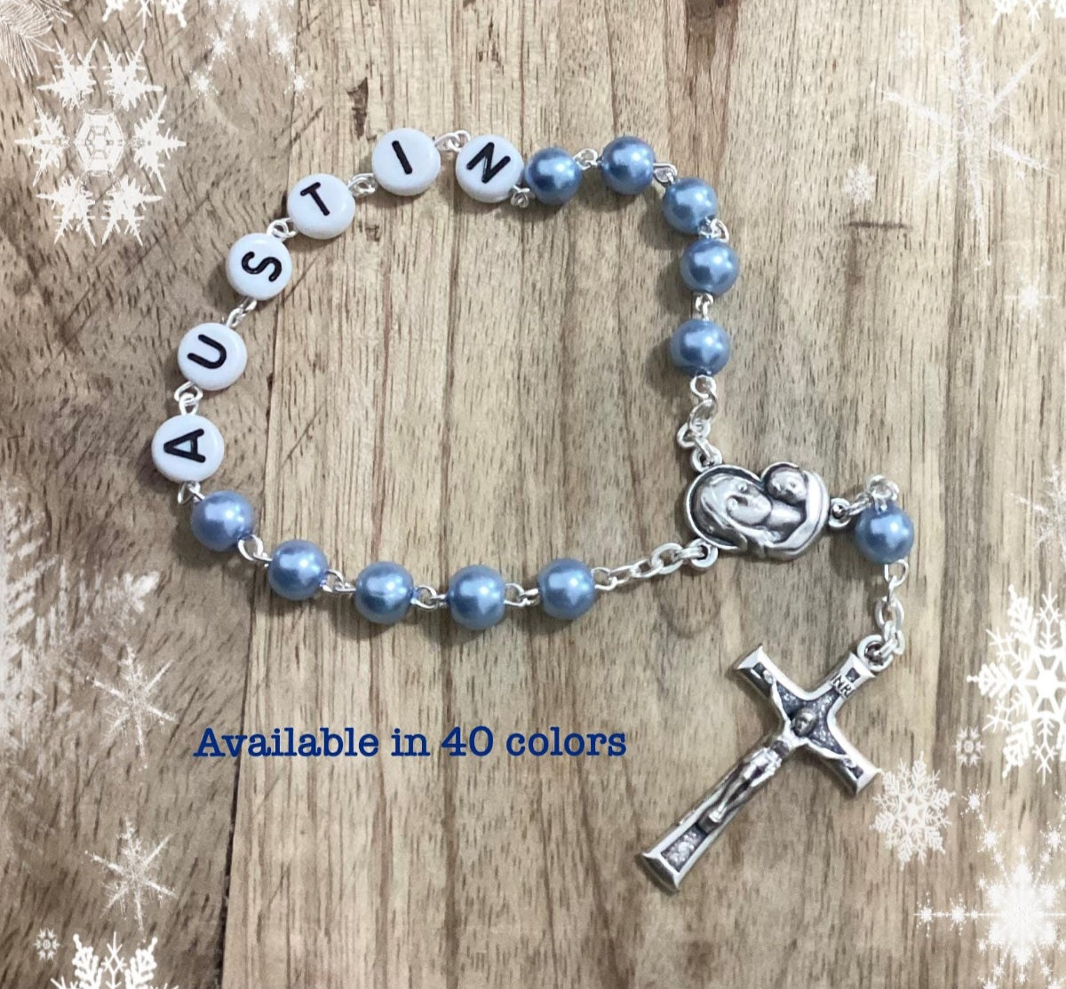 personalized baptism rosary for boy