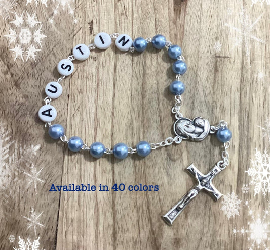 personalized baptism rosary for boy