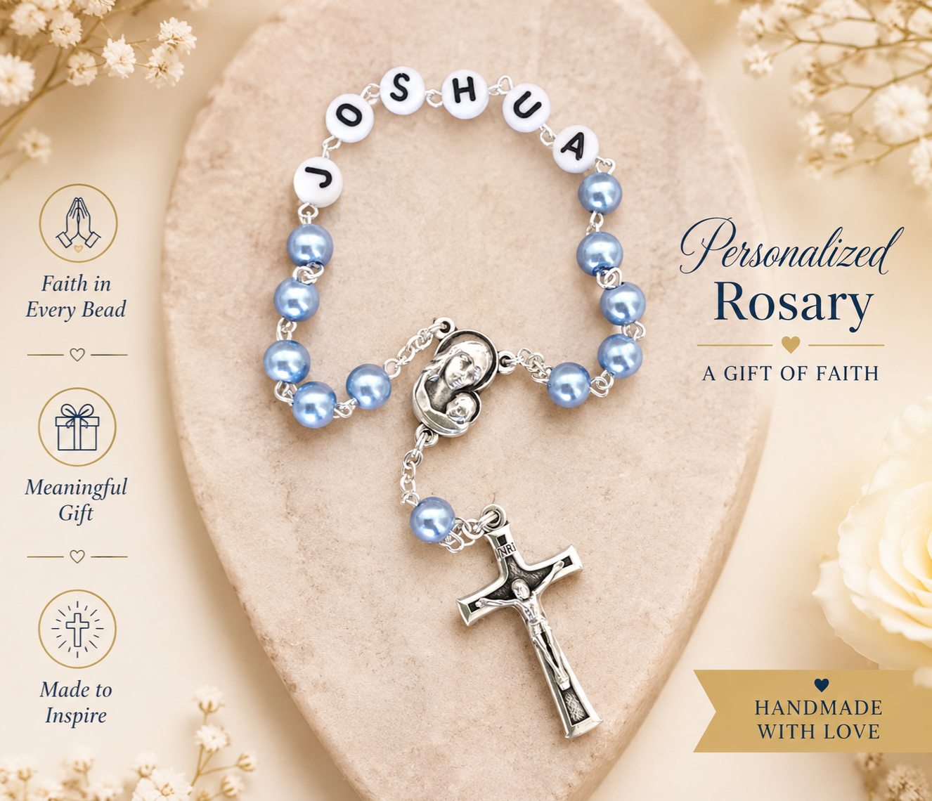 personalized baptism rosary for boy