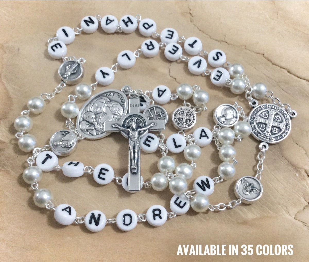 Family rosary keepsake with personalized names for Catholic devotion and gifting