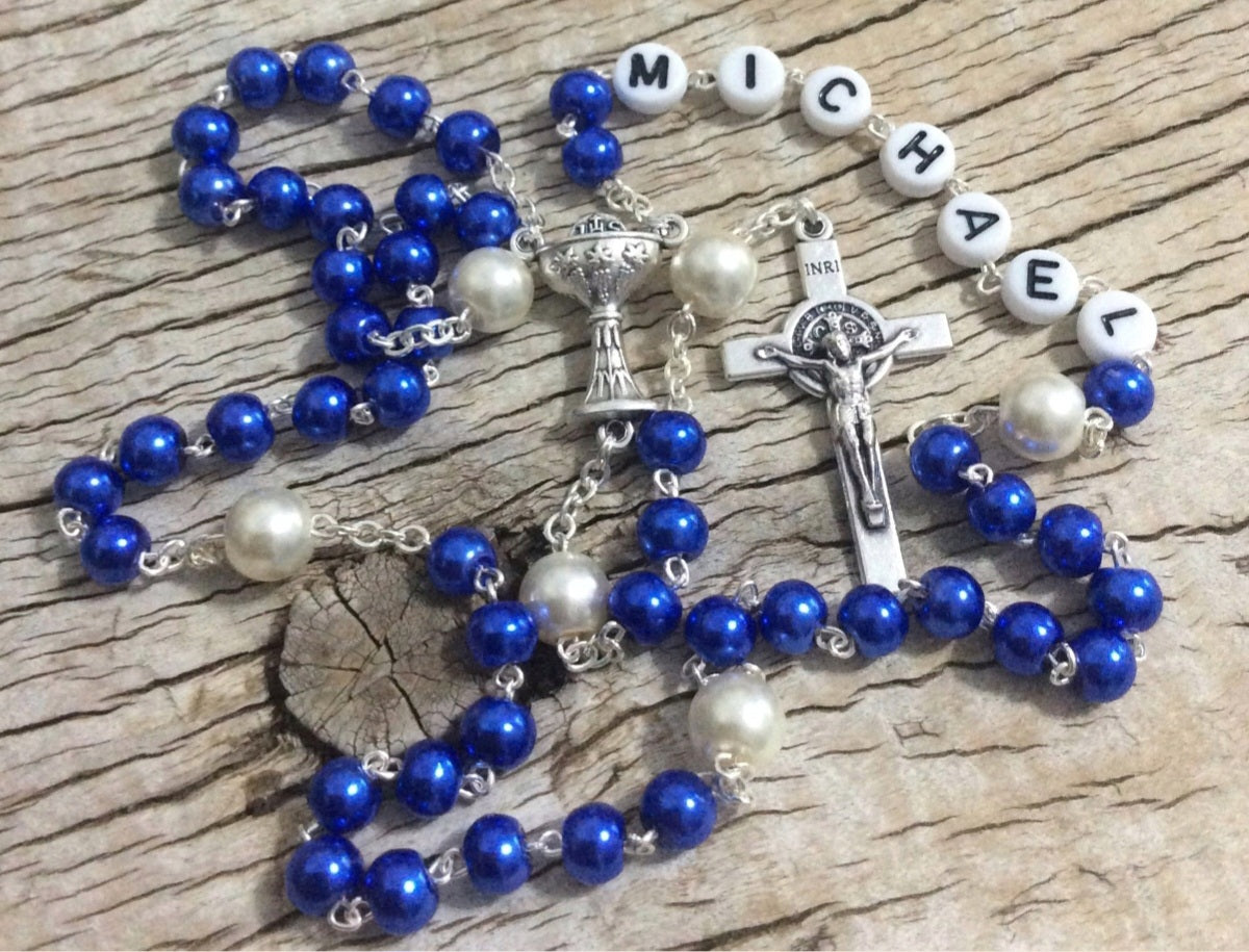 personalized first communion rosary for boy