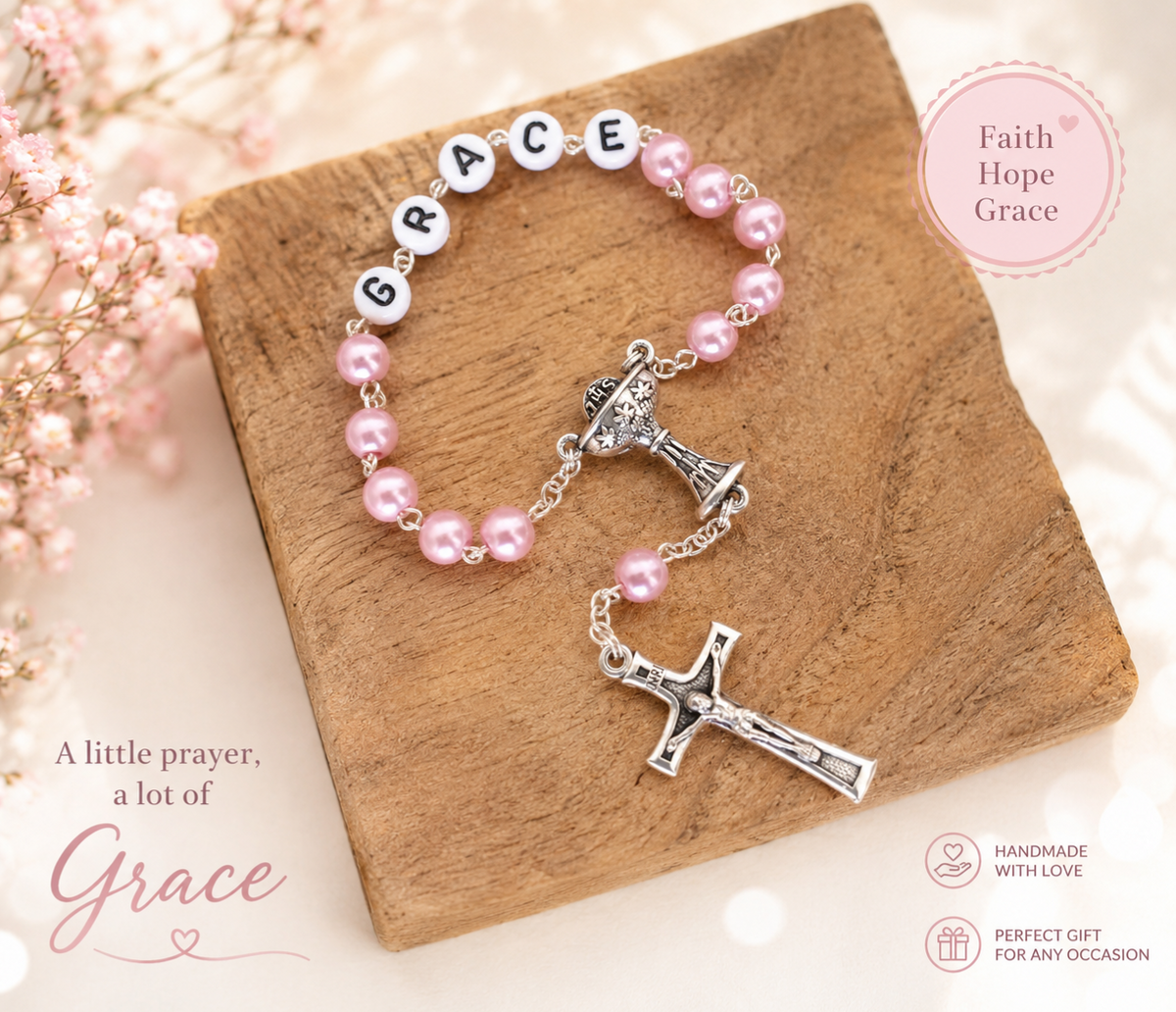 personalized first communion rosary for girl