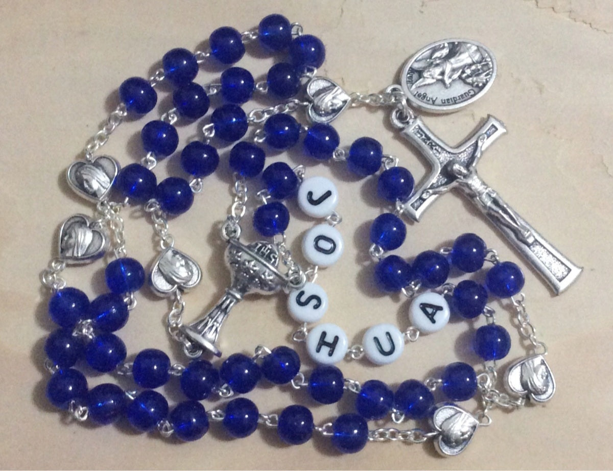 personalized first communion rosary for boy