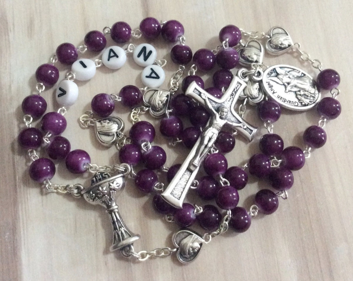 personalized first communion rosary for girl