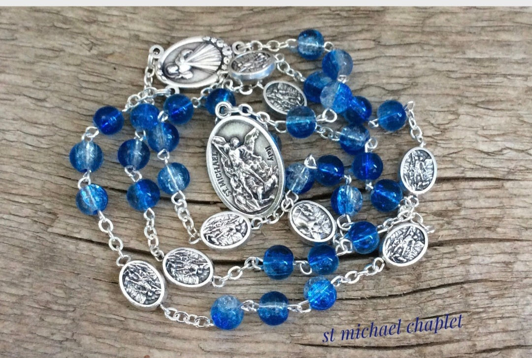 St Michael rosary in blue