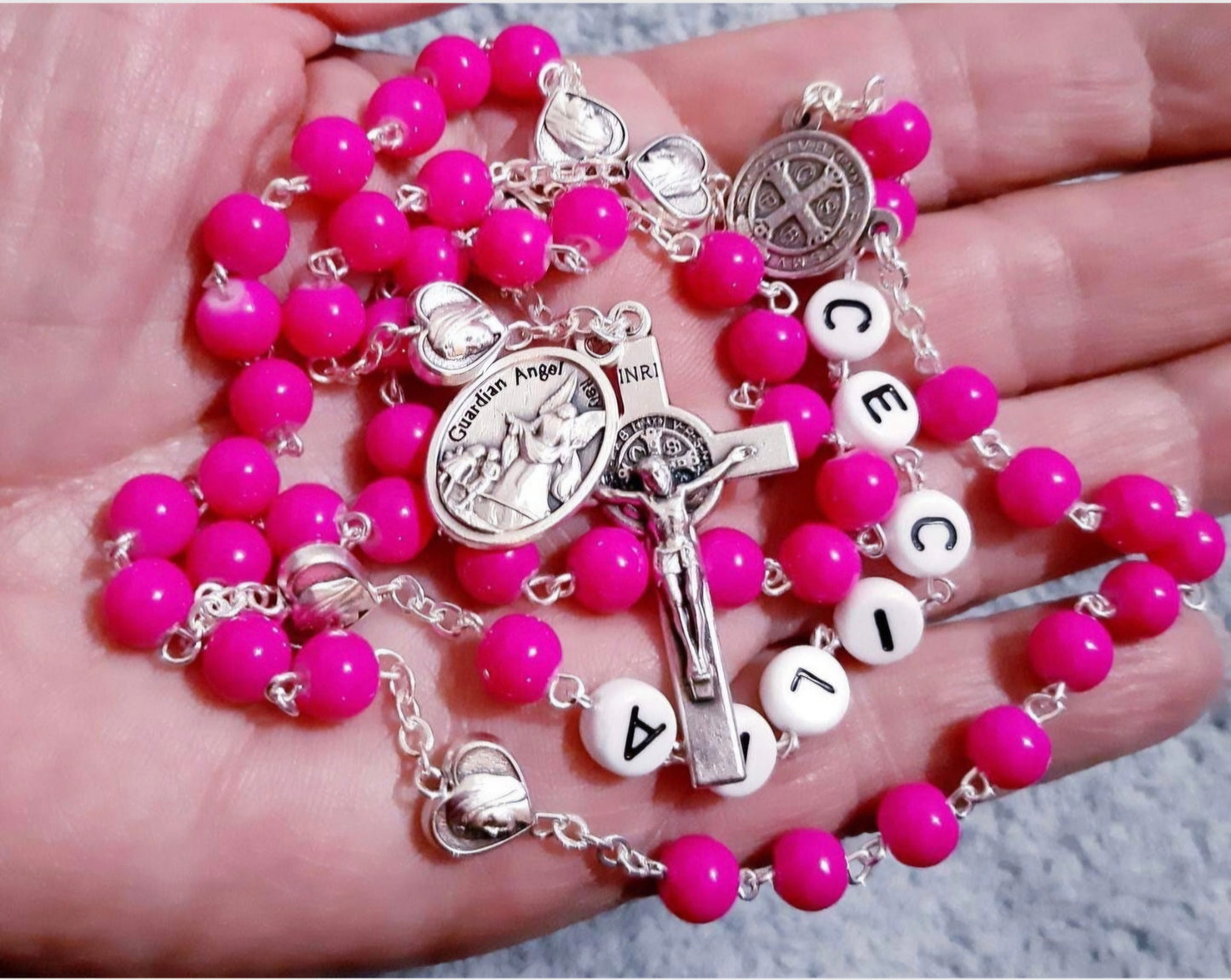 First Communion Personalized rosary for girl, Rosary with name